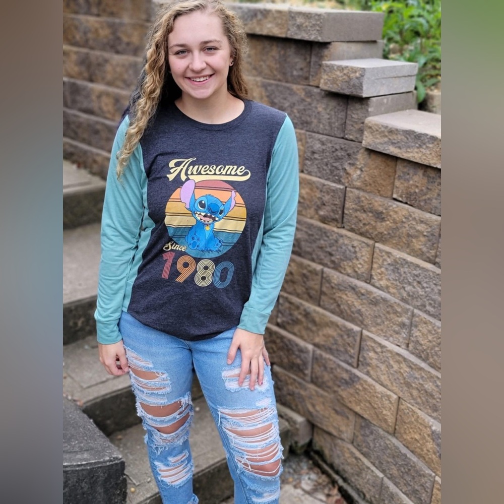 Disney Stitch Long Sleeve Shirt - Blue and Gray